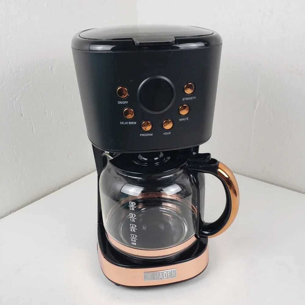 Haden 10 Cup Programmable Coffee Maker Black and Copper HC03001-US 900W